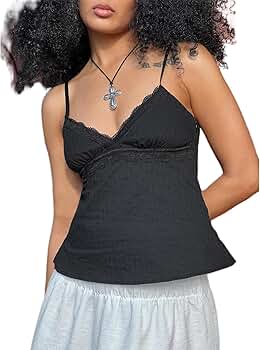 Katie♡ GRUNGE DOLL camisole Seyurigaoka Women Babydoll Tank Tops Y2k Spaghetti Strap